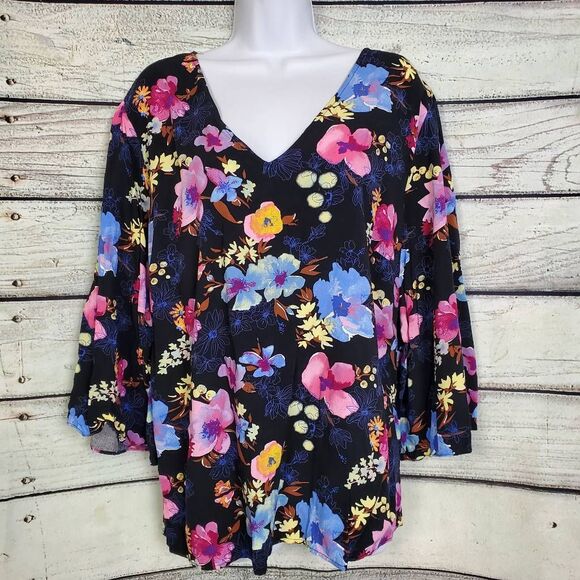 Ava & Viv Women’s Floral V-Neck Blouse Size 2X - Picture 1 of 6